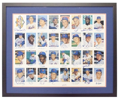 Complete Framed 1969 World Series New York Mets Uncut Postcard Sheet Signed By 28